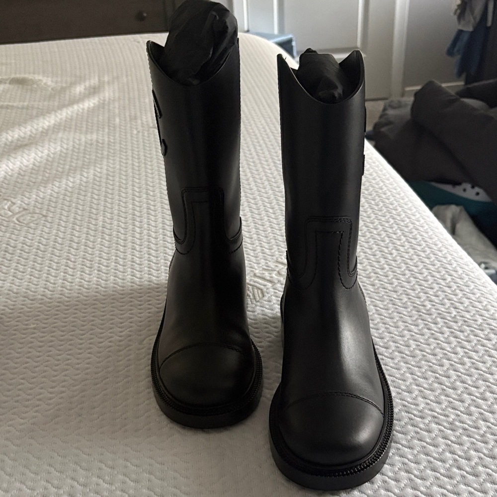 CHANEL Black Leather Mid-Calf Boots - Picture 2 of 7